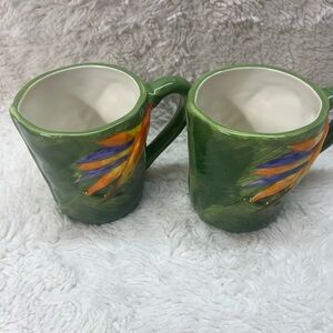 Lot Of 2 COVENTRY RAINFOREST MUG 16 OZ YELLOW ORANGE PURPLE FLOWERS ON GREEN New